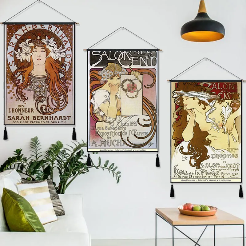 Цветочная девушка Alphonse Мария муча Сара Бернхард подвесная Ткань хлопковая линия