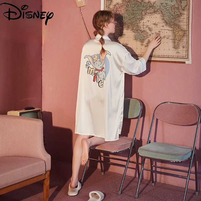 

Disney Fashion Ladies Cartoon Print Winnie The Pooh Pajamas Cute Silk Comfortable Homewear Nightdress Set