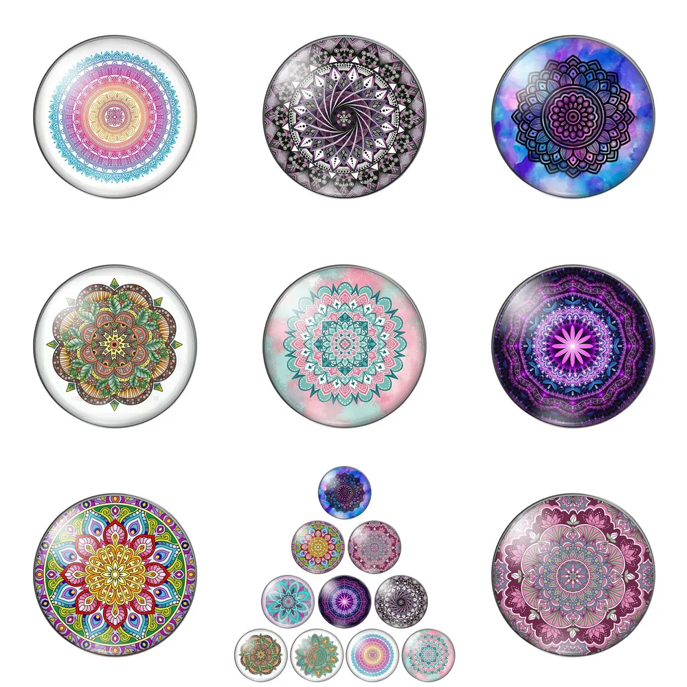 

Art Mandala Altar Patterns 10pcs 10mm/12mm/14mm/16mm/18mm/20mm/25mm Round Photo Glass Cabochon Demo Flat Back Making Findings