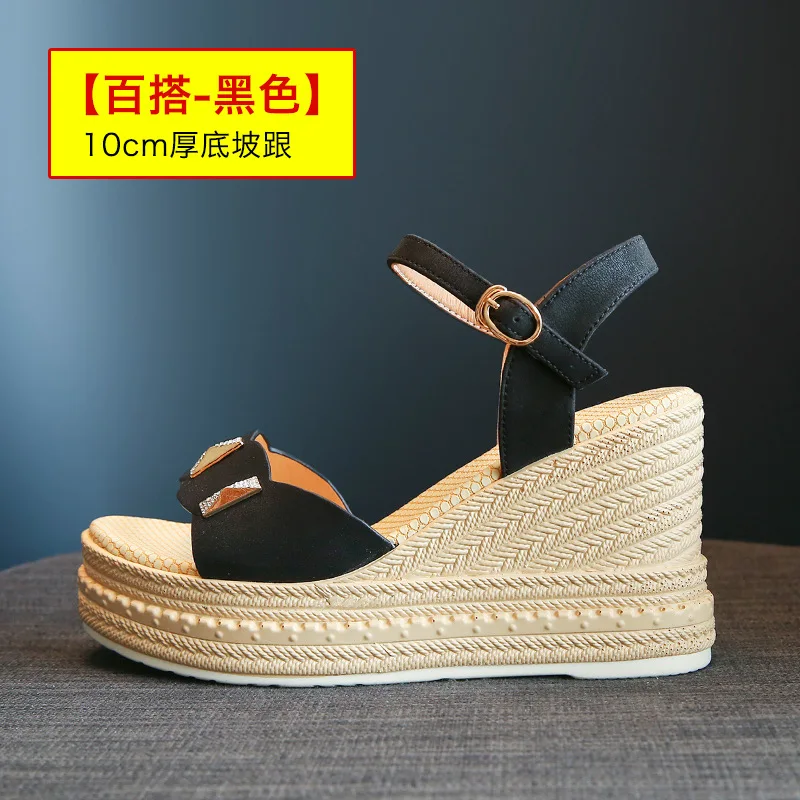 

2021 Summer Sale Of Women's Shoes Rhinestone Sandals Clear Heels Suit Female Beige Clogs Wedge Buckle Strap New High Girls Fashi