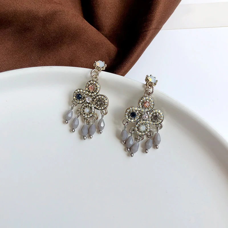 Серьги подвески с кристаллами S925 Винтажные серьги во французском ретро стиле