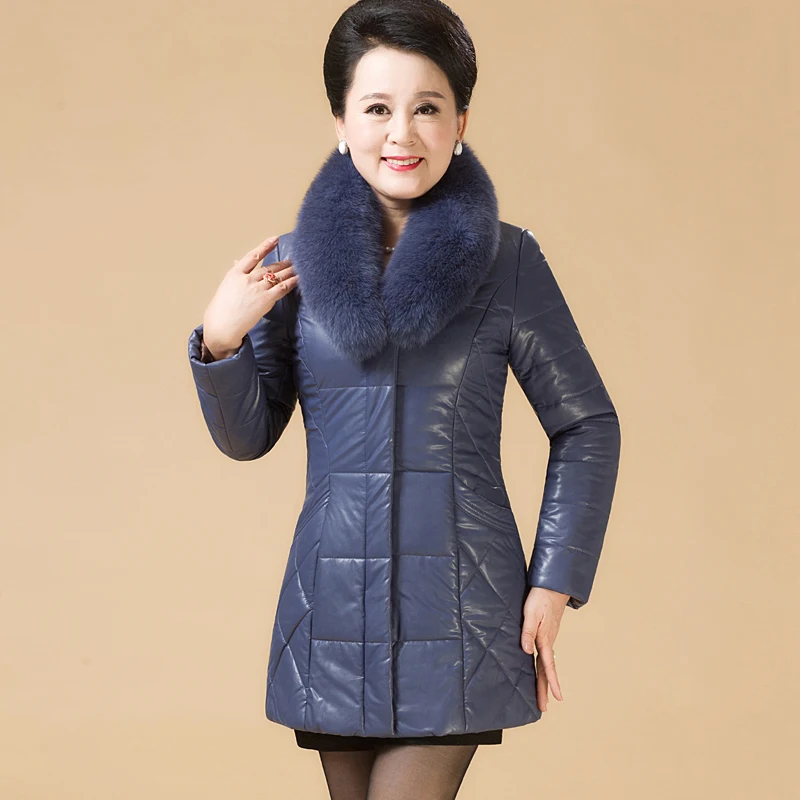 S-8xl Plus Size Middle-aged Elderly Women's Genuine Leather Jackets Real Fox Fur Coats Waterproof 2020 Elegant Thick Warm Parkas