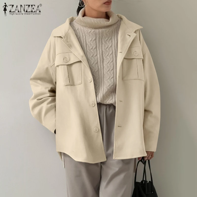 

Повседневная модная женская блузка ZANZEA OL, рубашки 2021, винтажные весенние топы с длинным рукавом, однотонные свободные женские блузы оверсай...