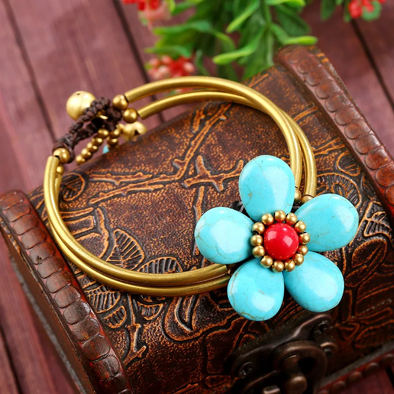 

JL Creative Simple Gold Cuff Bangle Bracelet Handwoven Turquoise Bracelet