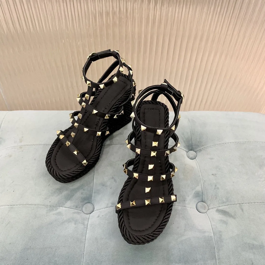 

Prowow 2021 Summer Sandals Hot Sandals Round Toe Women Shoes Fashion Genuine Leather Rivet Sandals Woman Buckle Strap High Heels