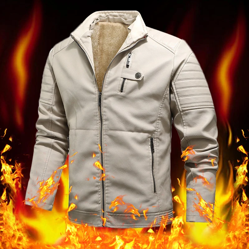 Мужская зимняя куртка-бомбер из искусственной кожи с флисовой подкладкой |