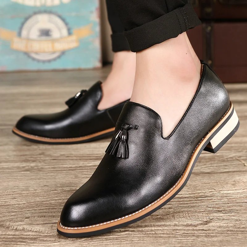 Nightclub Hair Stylist Pointed Cowhide Leather Shoes Men's Korean Casual British Groom Wedding | Обувь