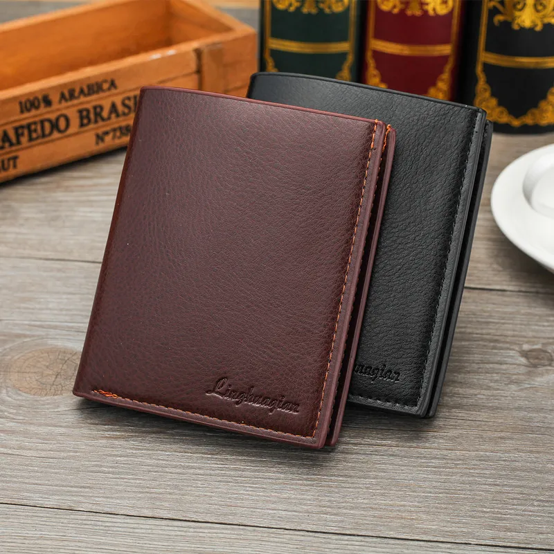 

New Men's Short Wallet Small Money Purses Leather Business Men's Horizontal Wallet Trend Card Pack Purse Coin Bag Zipper Wallet