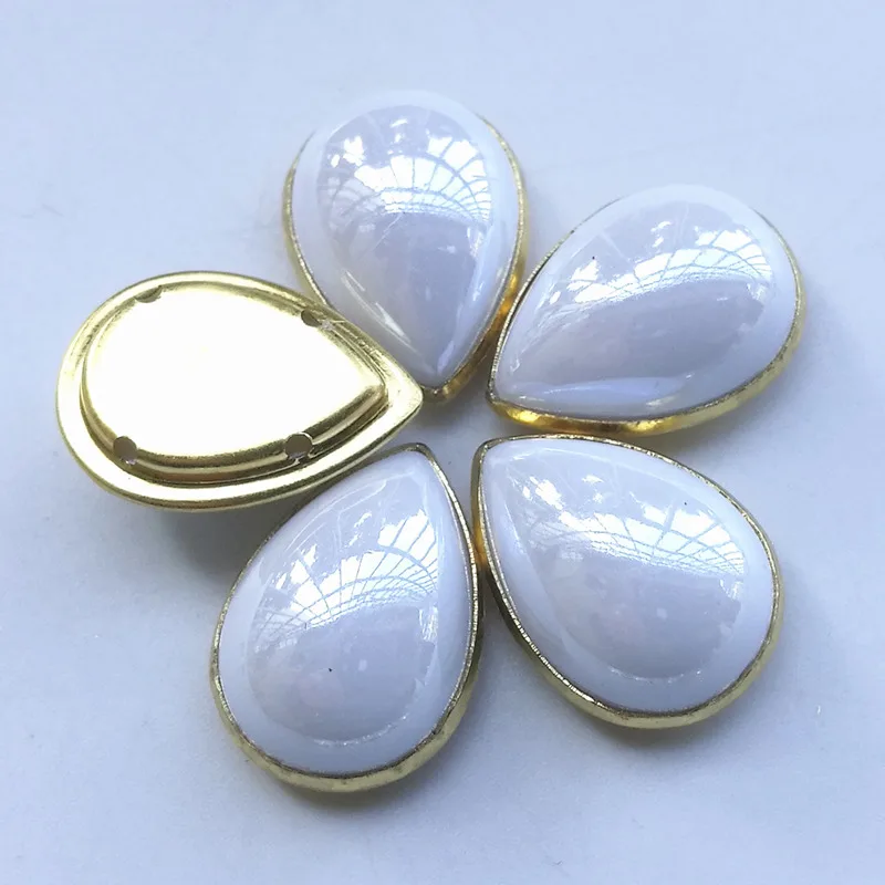 

100 Pieces 10*14/13*18/18*25mm Pearl Color Waterdrop Sew On Beads Acrylic Bead With Gold Claw Setting Jewelry Fancy Stone