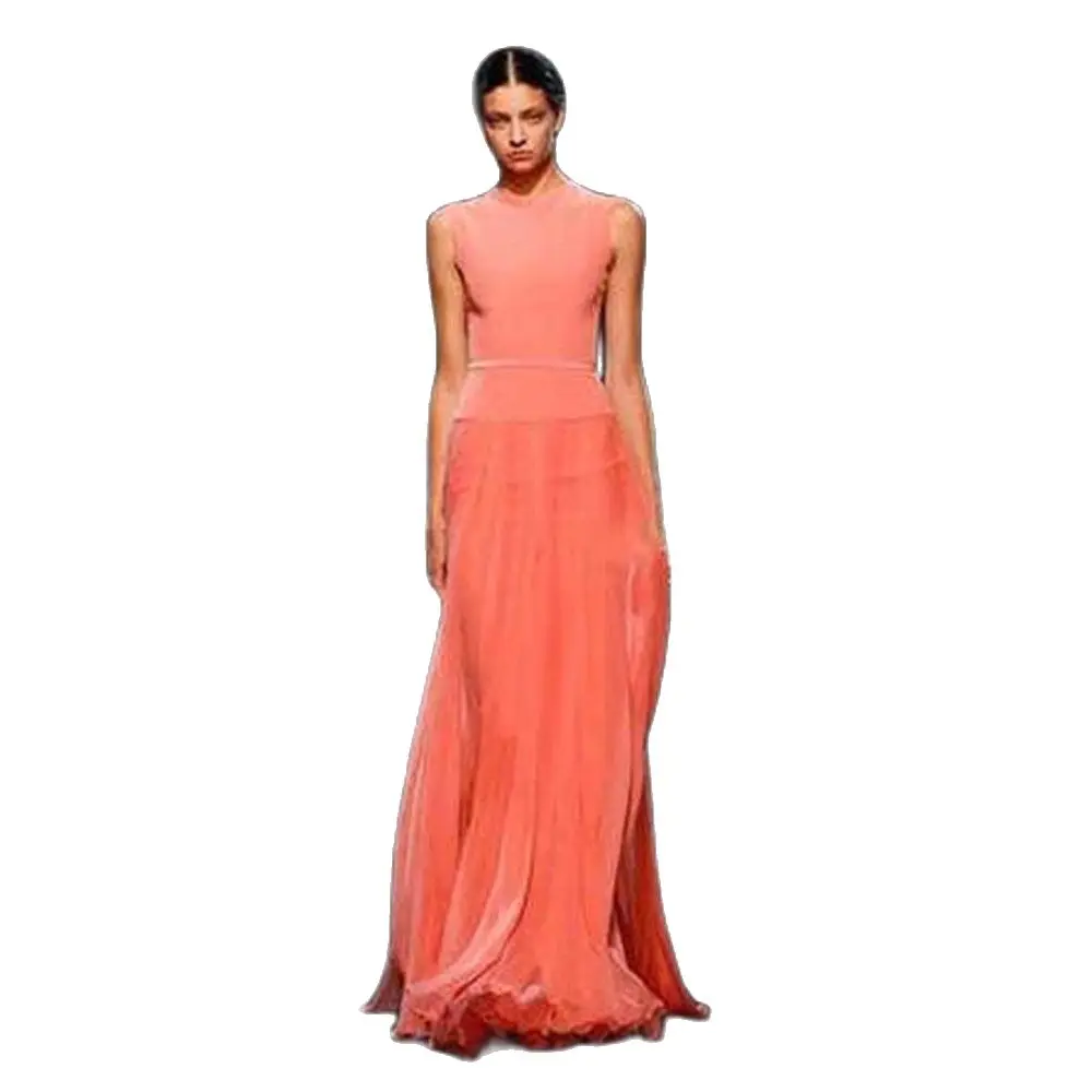 

Simple Elegant Celebrity Evening Dresses Golden Globe Awards A-Line Coral Pleat Chiffon Red Carpet Dresses Prom Gowns