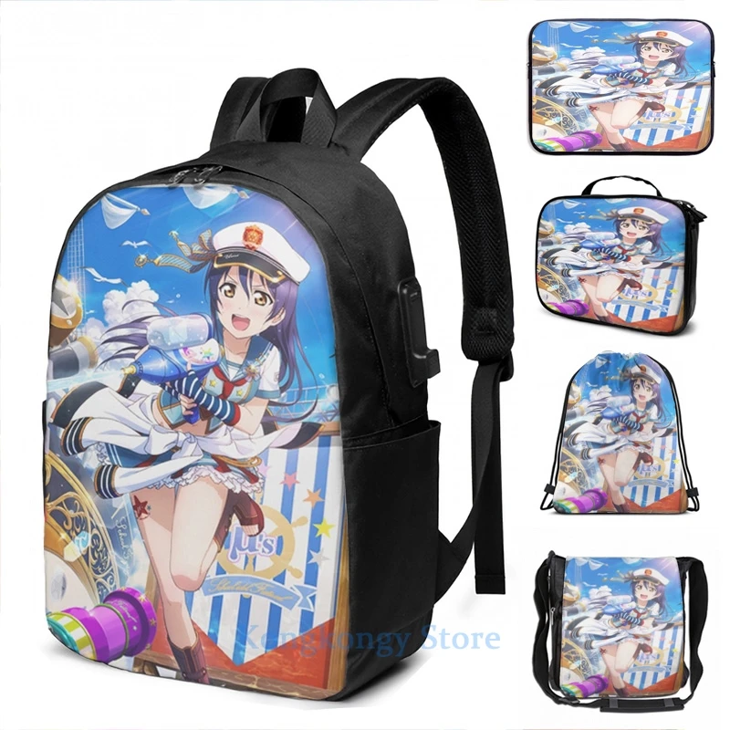 Забавный рюкзак с графическим принтом морской Umi Sonoda (Idolized) USB зарядкой мужские