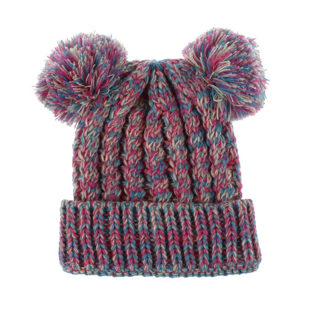11 Blue and hot pink Теплые зимние трикотажные изделия для мальчиков и девочек, детская вязаная шапочка с помпонами, Зимние трикотажные шапки, однотонная теплая Милая шапка H198D - Цвет: 11 Blue and hot pink