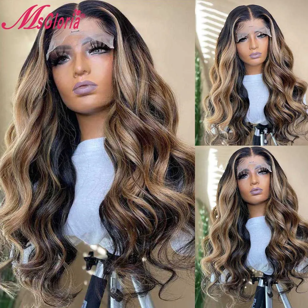 

13x6 Ombre Brown Highlight Body Wave Lace Front Wig HD Lace Frontal Wig Transparent Lace Wigs For Women Human Hair Pre Plucked