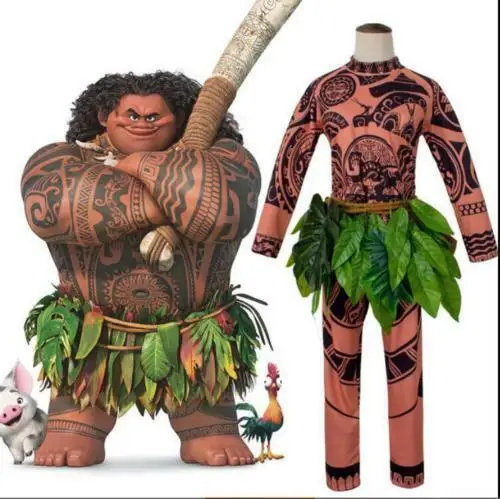 Moana Maui Tattoo T Shirt/Pants Halloween Adult Mens Women Cosplay Costumes with Leaves Decor Blattern Halloween Adult Cosplay