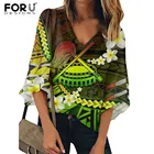 FORUDESIGNS, полинезийская Самоанская летняя Свободная рубашка с принтом Plumeria для женщин, повседневные сексуальные дышащие топы с коротким рукавом