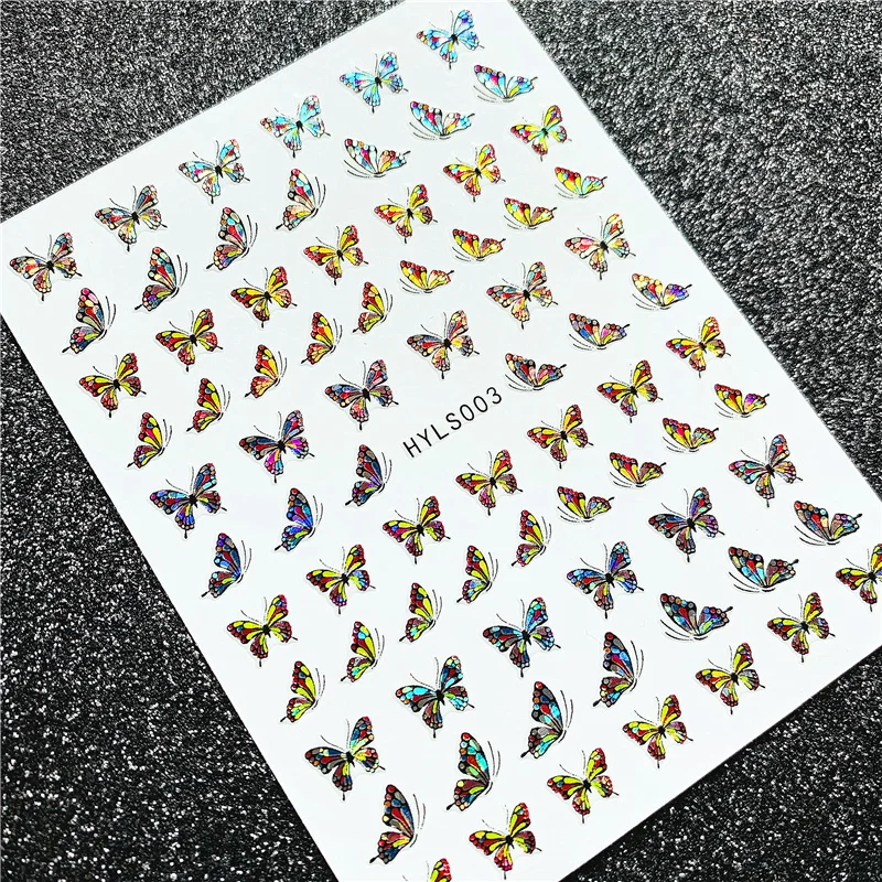 

HYLS Laser color butterfly series 3D Back glue Self-adhesive Nail art Nail sticker decoration tool Sliders For Nail Decals