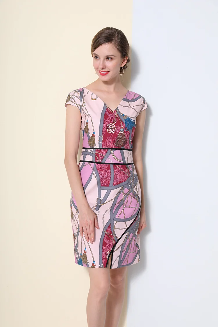 

2020 Brand Elegant Party Evening Dress Ladies V Neck Short Sleeve Women Dresses Summer High-quality Print Chic Bodycon Dress