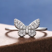 huitan silver color delicate butterfly women rings brilliant cubic zirconia girl stylish party accessories female trendy jewelry