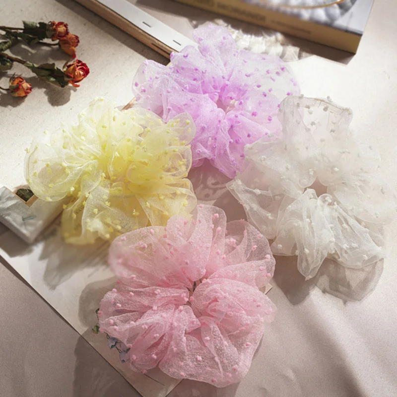 

Korean Sweet Mesh Elastic Hair Bands Rubber Band Headwear Colorful Summer All-match pink Purple Women Hair Accessories Holder