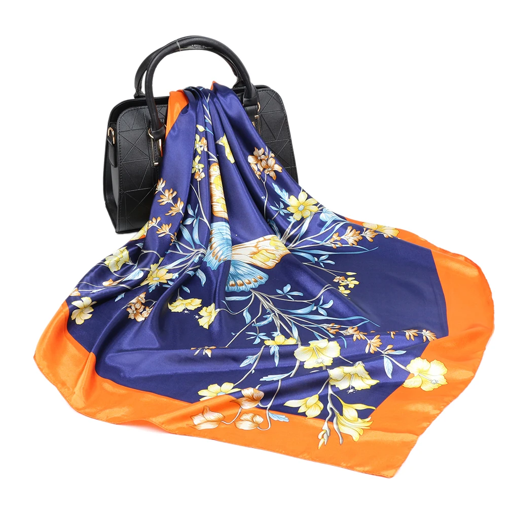 Шарф женский Шелковый квадратный модный дизайнерский платок с красивыми цветами