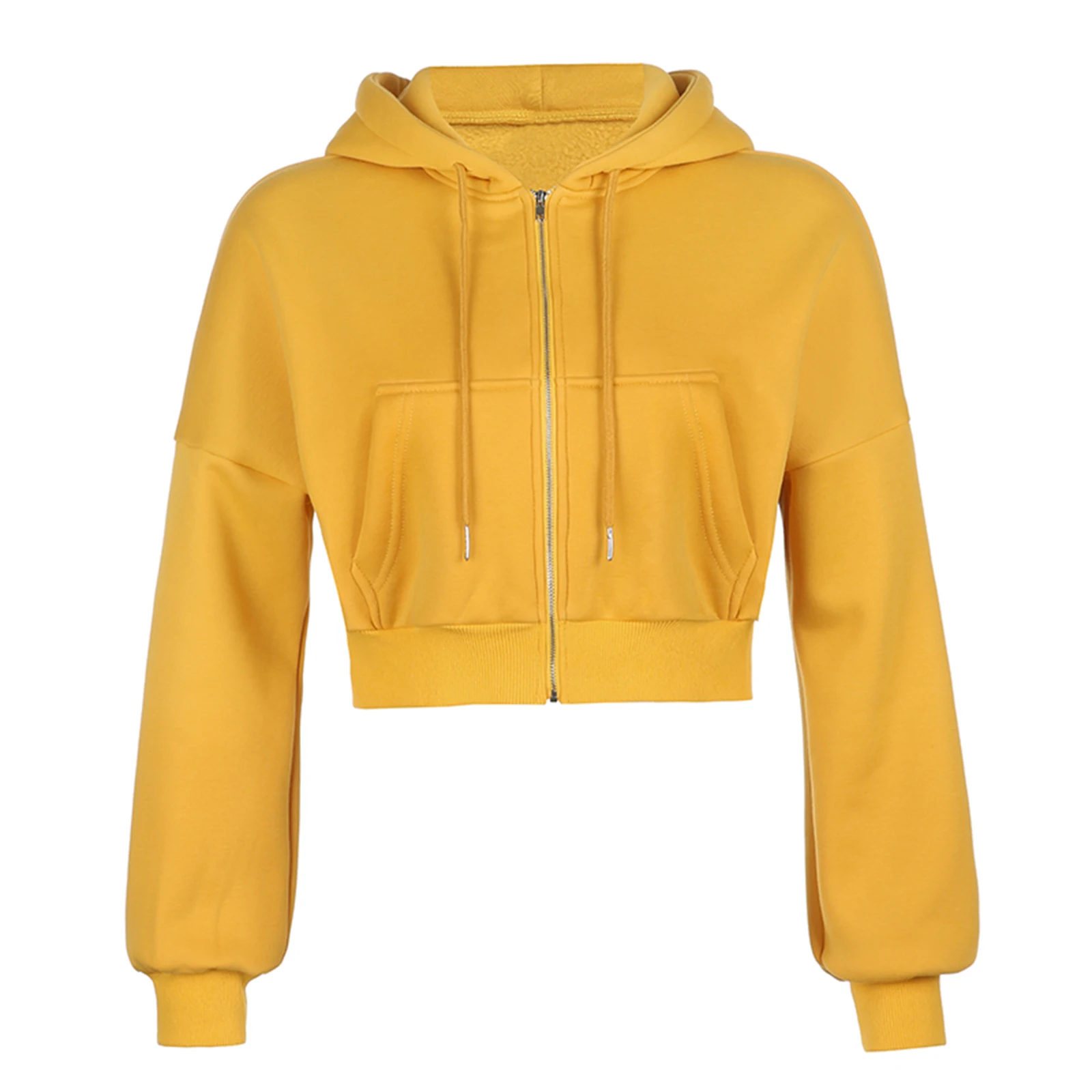 

2020 New hot Fashion Womens Zip Up Cropped Hoodies Casual Long Sleeve Solid Color Loose Sweatshirts Crop Tops