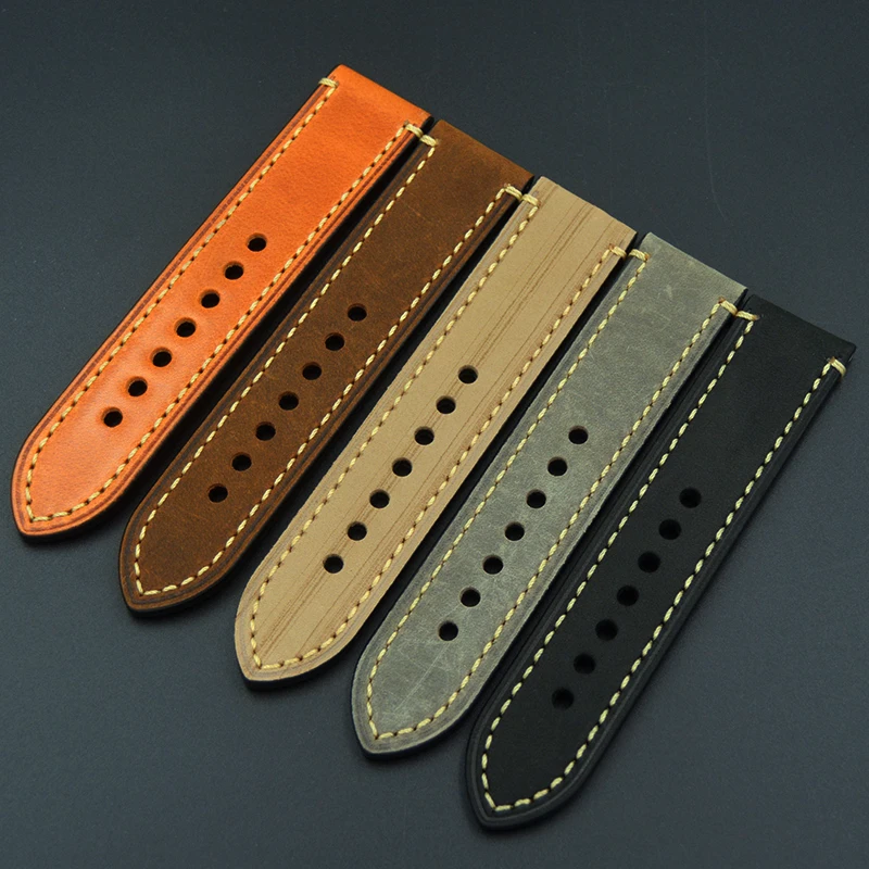 Ремешок для часов в стиле ретро 20 22 24 26 мм плотный браслет из натуральной кожи