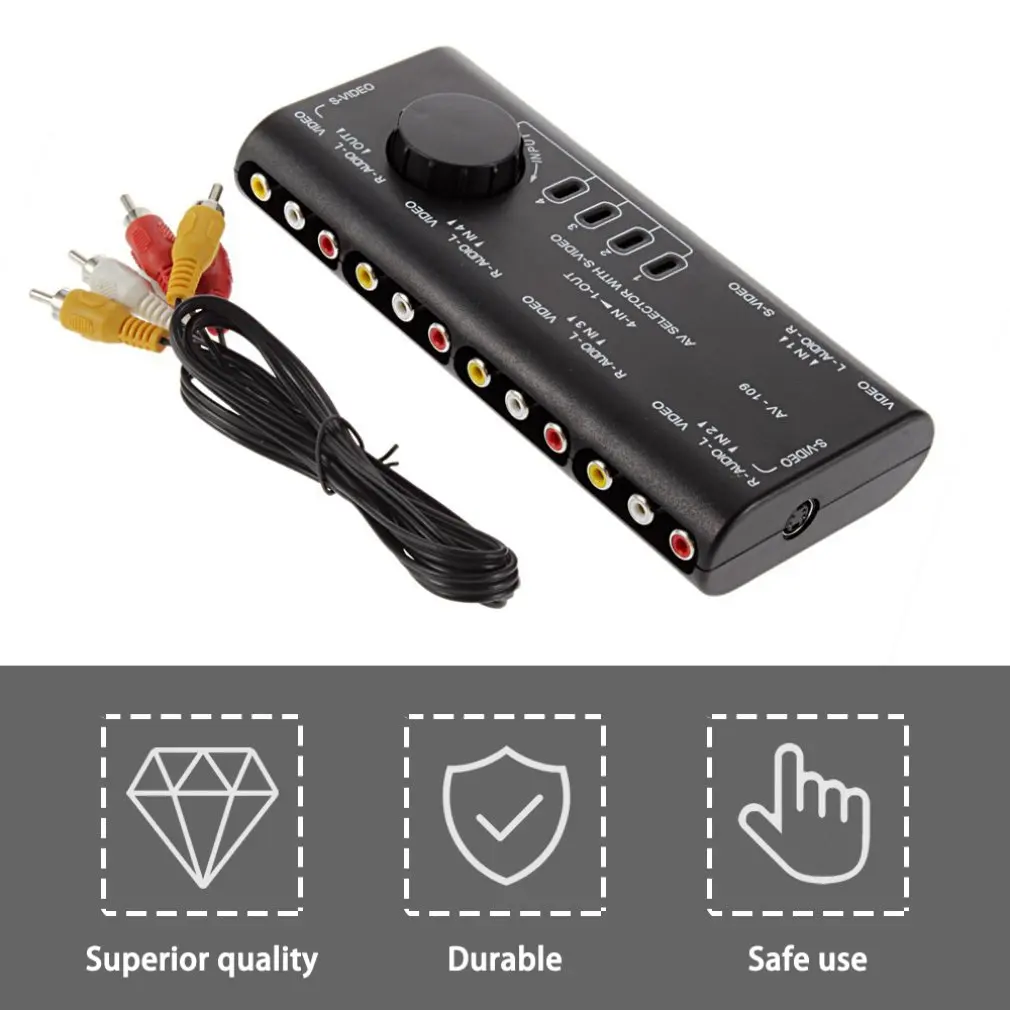 Выключатель сигнала аудио-видео AV RCA Splitter 4-путевой селектор в 1 пакете AUX Polybag Coaxial Cables ONLENY.