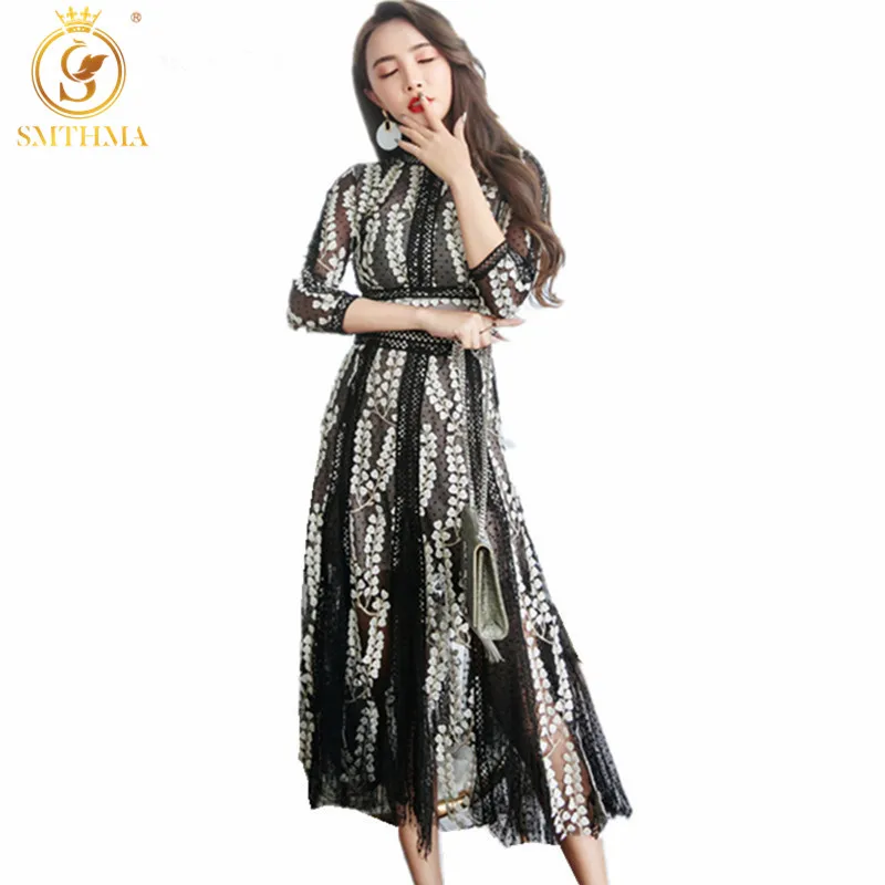 Женское длинное платье SMTHMA Высококачественное праздничное лоскутное с рукавом