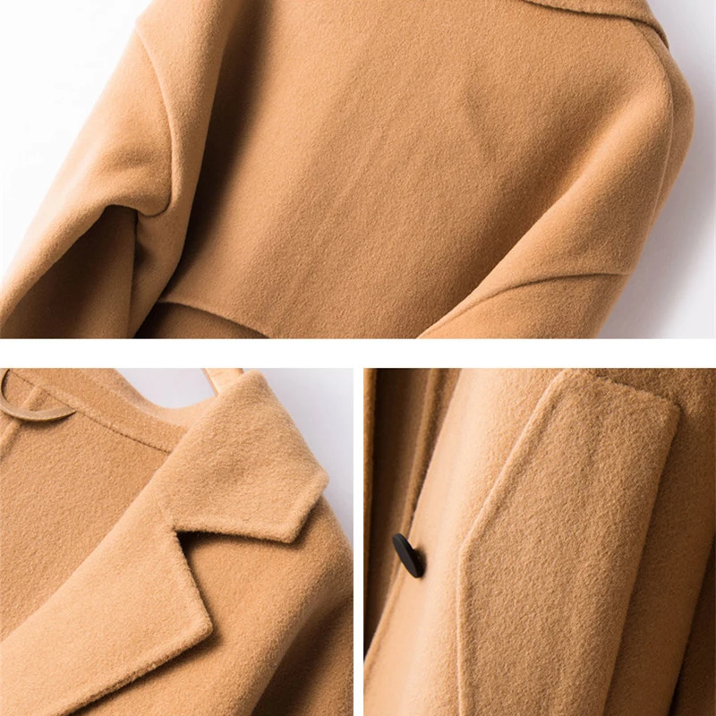 

Autumn Winter New Long Double-faced wool coat Womens loose Casual Woolen coats High-quality Cashmere woolen coats Overcoat F1008