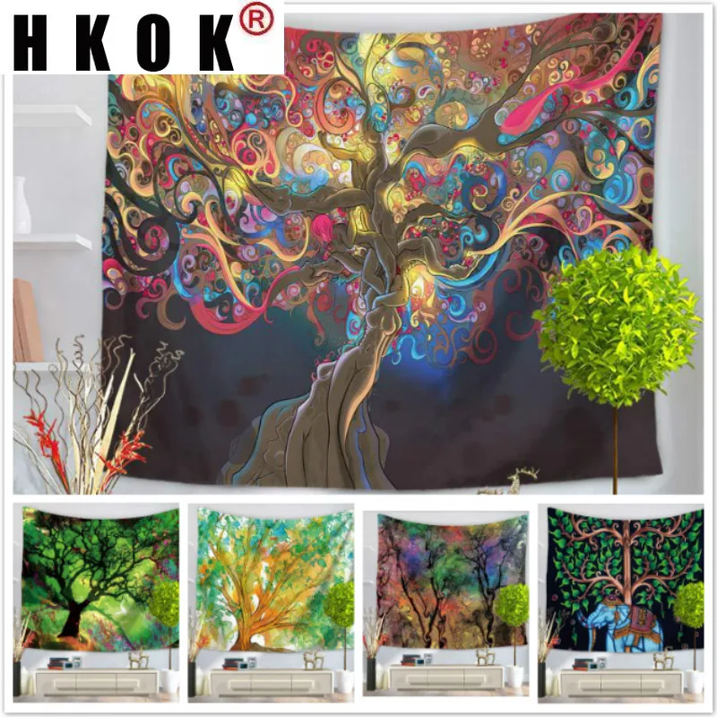

HKOK Forest Tree Tapestry Wall Rugs Wall Hanging Fabric Mural Background Cloth Towel Beach Fabric Blanket Dorm Living Home Decor