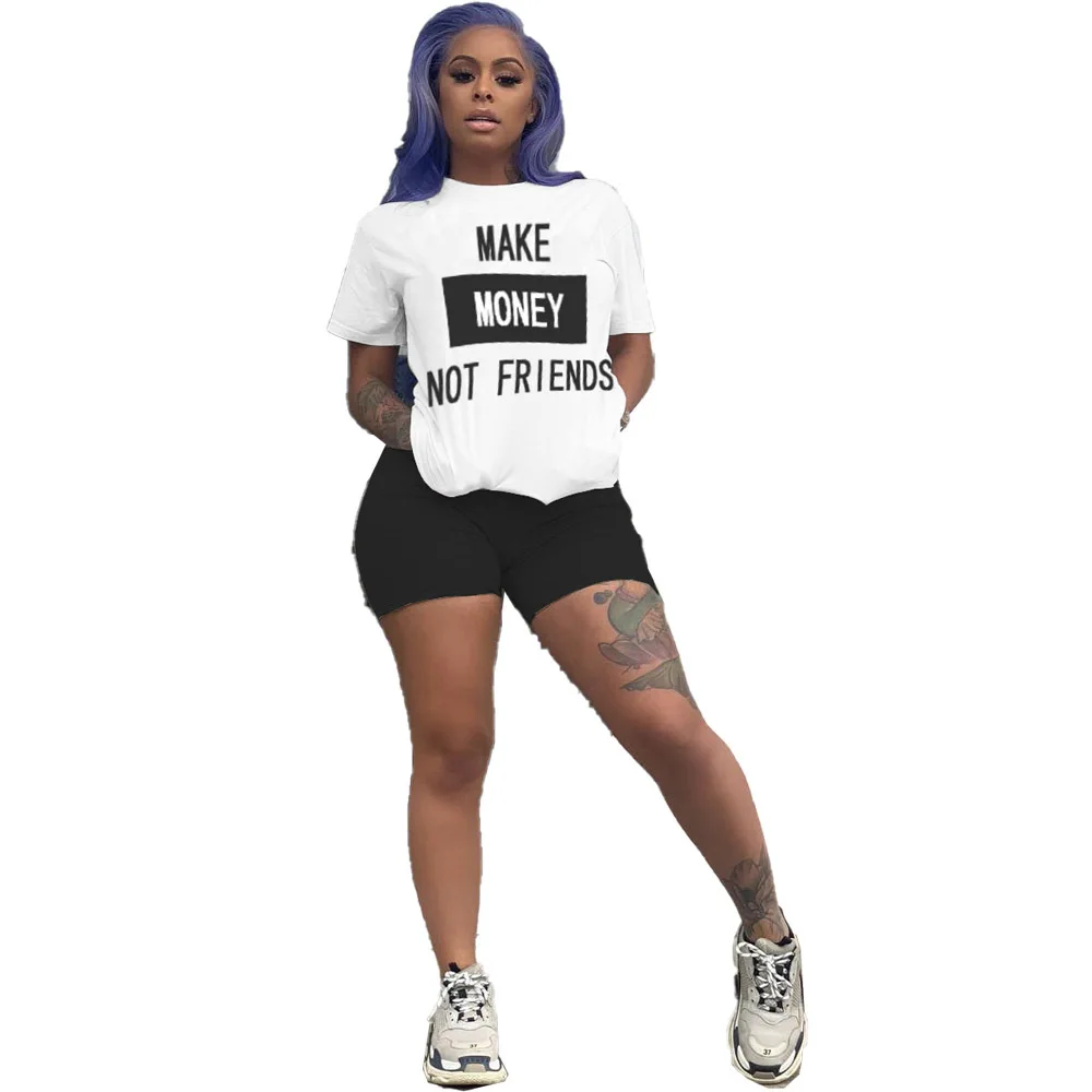 

Stylish new women's sport suit monogrammed round-neck short-sleeved shorts casual morning run comfortable two-piece suit