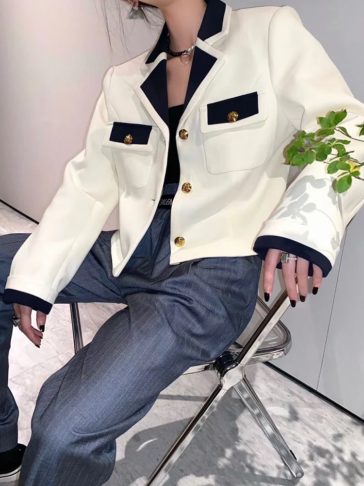 

2021 spring and autumn new fashion all-match small fragrance jacket female contrast stitching slim short long-sleeved top