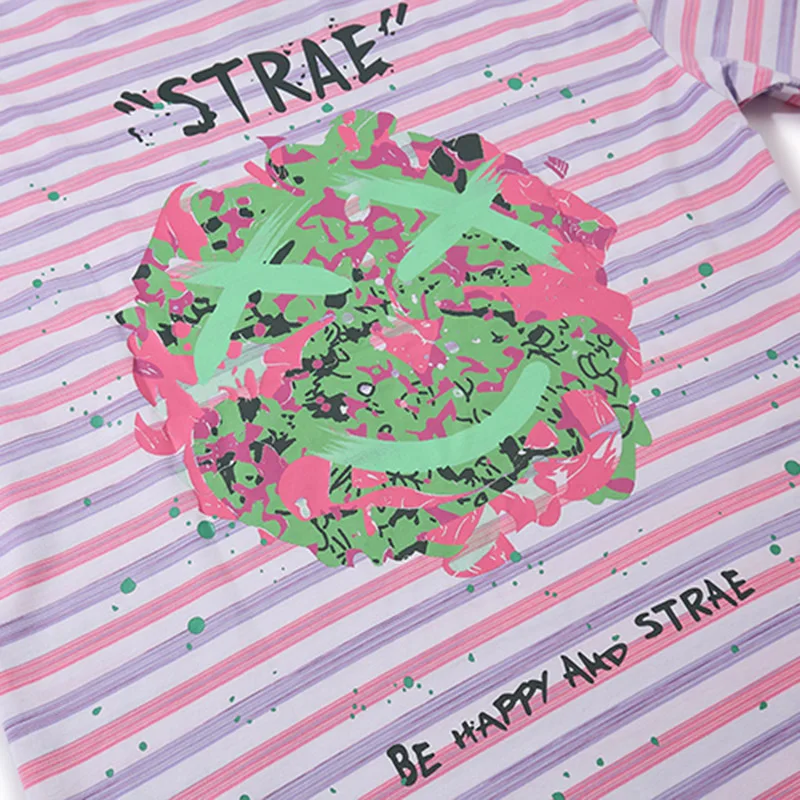 Мужская футболка в стиле Харадзюку хлопковая с коротким рукавом полоску и