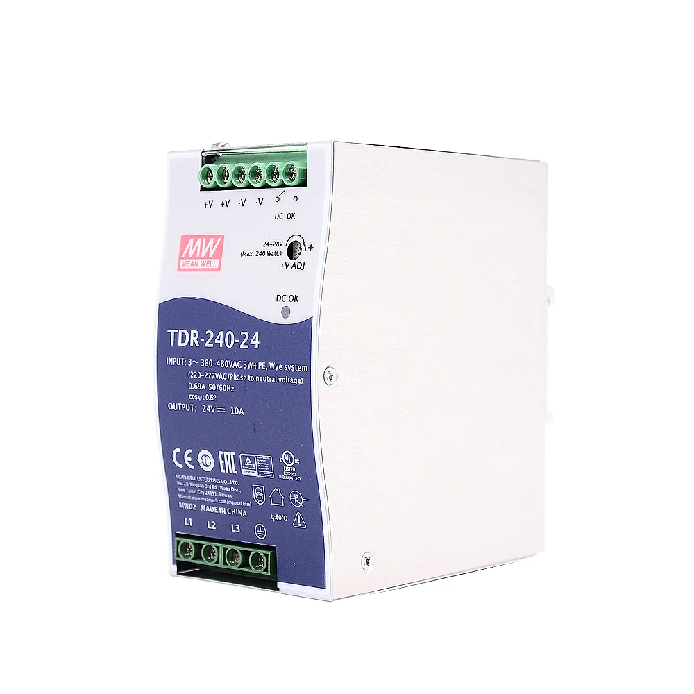 Mean Well TDR 240 серия meanwell DC 24 в 48 Вт Тонкий трехфазный промышленный din рейка с функцией