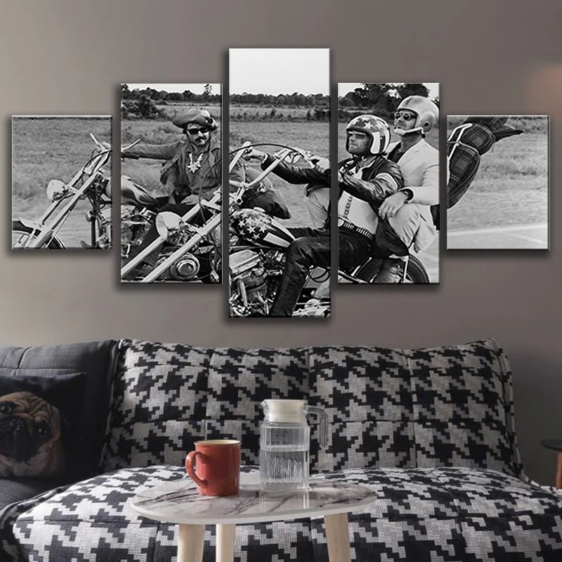 

Modern Wall Art Painting HD Printed On Canvas Home Decor Pictures 5 Panel Frame Motorcycle Cowboy Movie Characters Poster