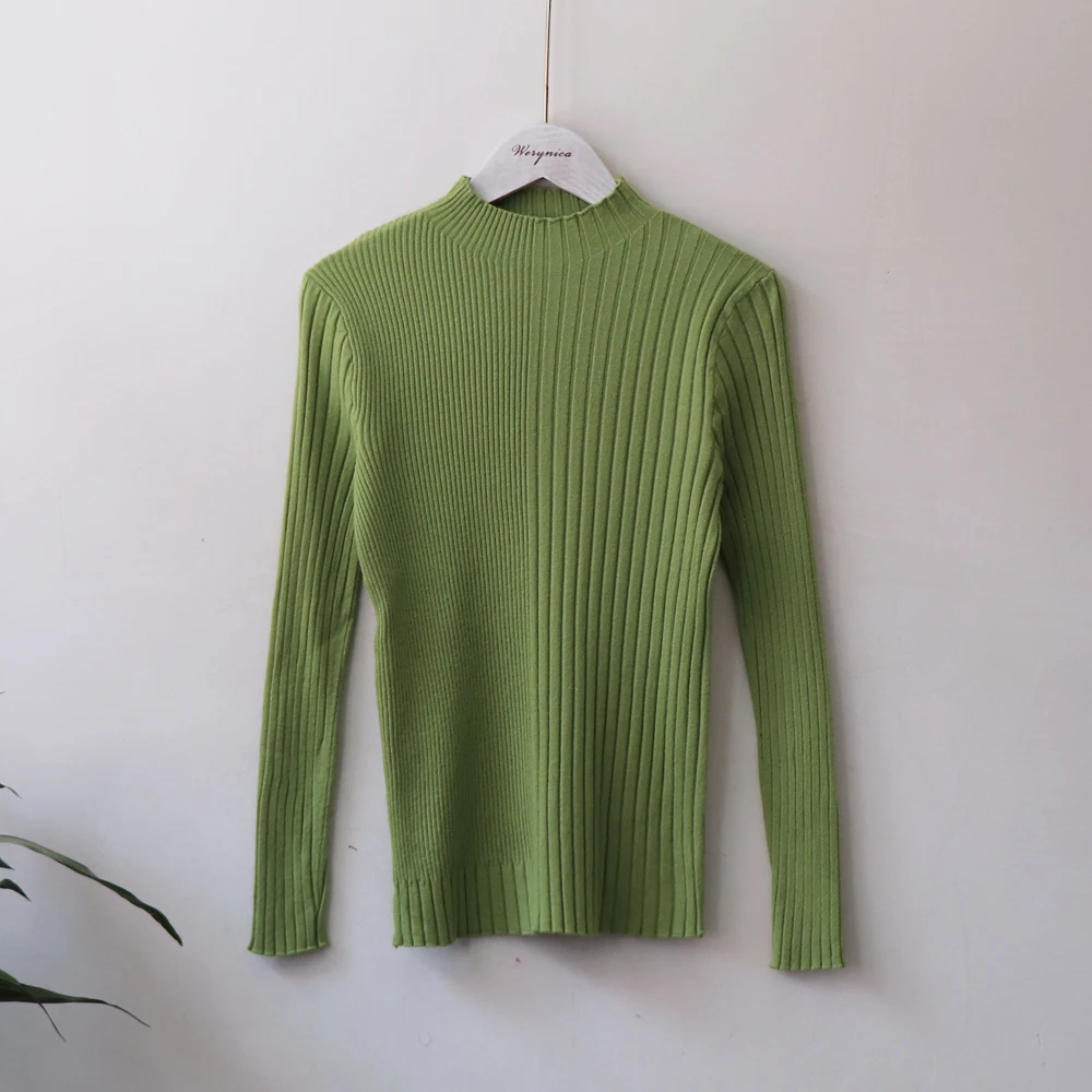 Женский свитер с высоким воротником базовый облегающий пуловер длинными