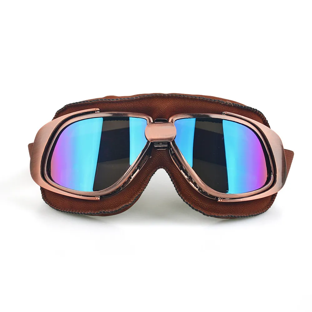 Blue lens Защитные очки для мотоциклистов винтажные классические очки для мотокросса Ретро пилот сruiser Steampunk ATV велосипед УФ Защита коричневый - Цвет: Blue lens