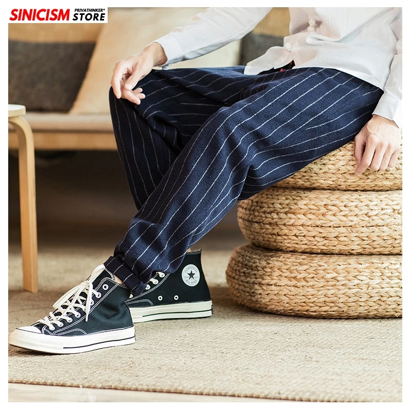 Sinicism Store мужские полосатые шаровары в китайском стиле шерстяные свободные брюки s