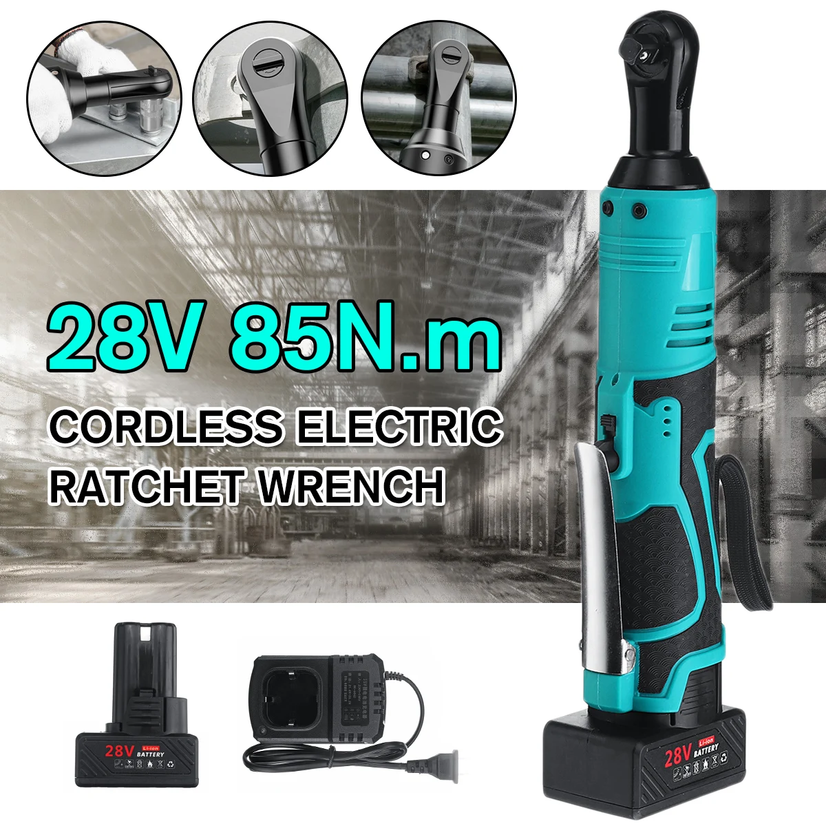 28V электрический ключ, дюймовый стандарт 3/8 дюймов беспроводные Ratchet Угловые гаечные ключи с 1/2 комплект аккумуляторов Перезаряжаемые строительные леса 85N. М Макс