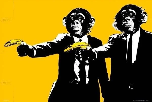 

Artistic tinplate painting New Hands Up! Monkeys With Bananas Tin Sign
