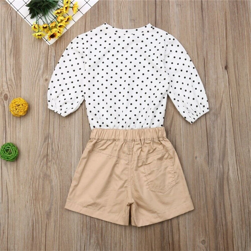 Новинка модная блузка в горошек для маленьких девочек футболка топы и шорты