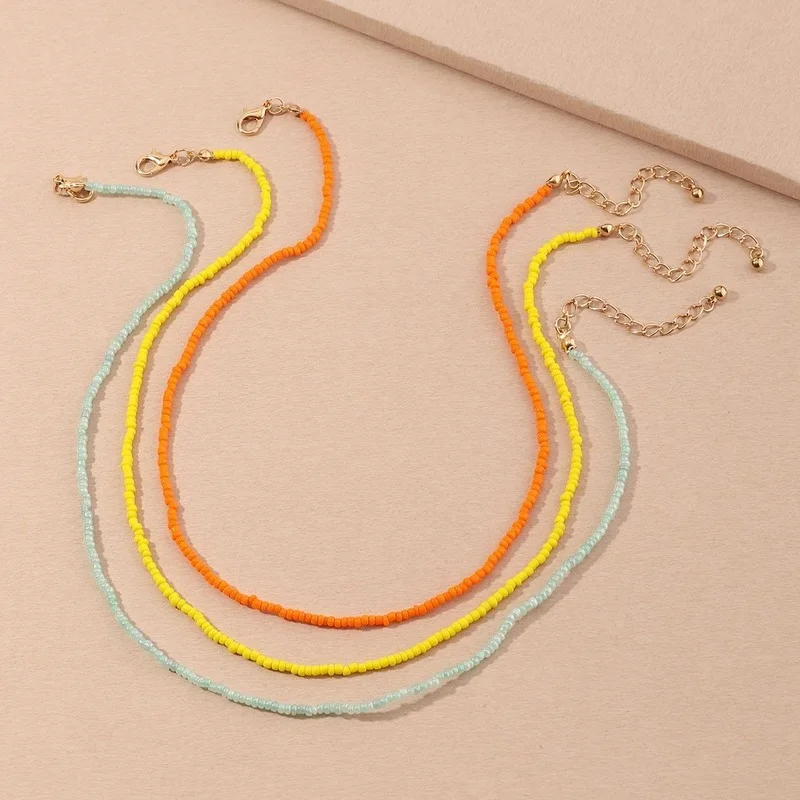 

Wholesale Small Fresh and Sweet Summer Beach Color Rice Bead Three Layers Necklace Simple Bohemian Style Fashion Jewelry