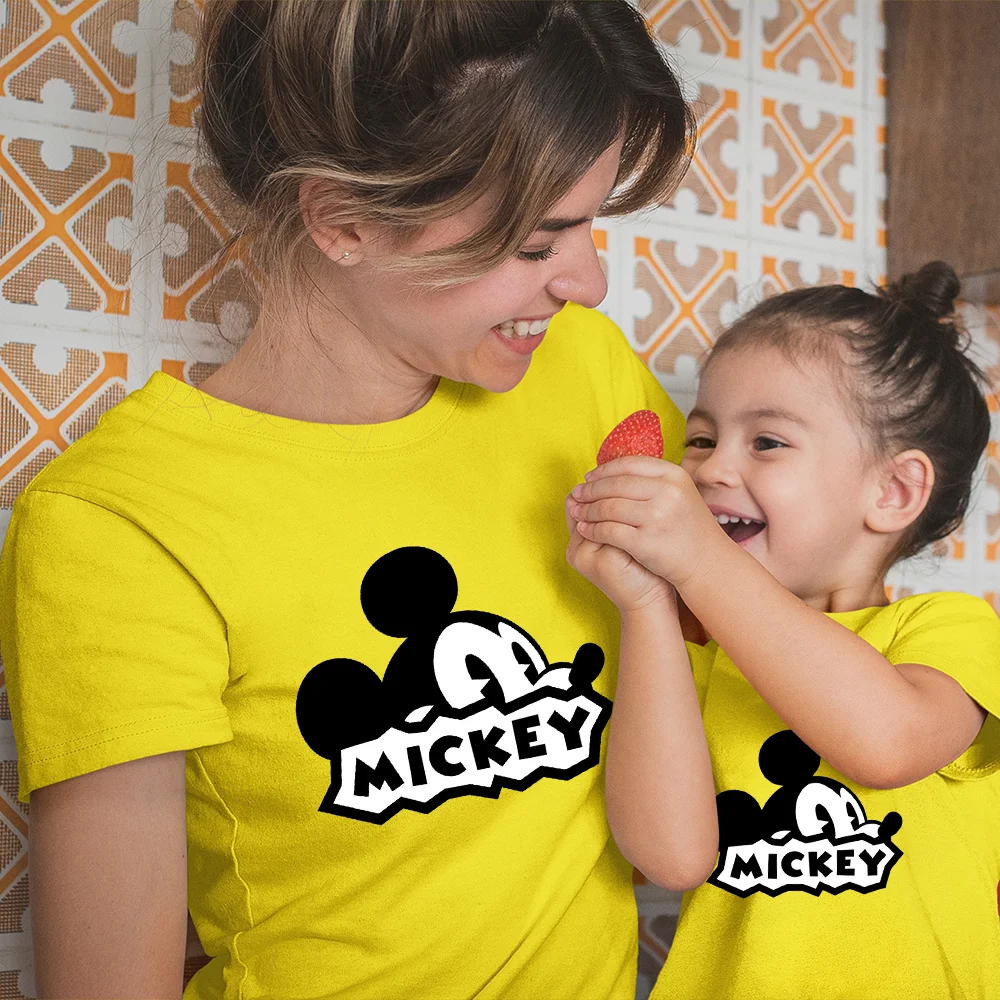

Disney Mickey Mouse T Shirt Baby Girl Boy Tshirt Hipster Funny Leisucre Streetwear Mama and Daughter Casual Crewneck Top Tee