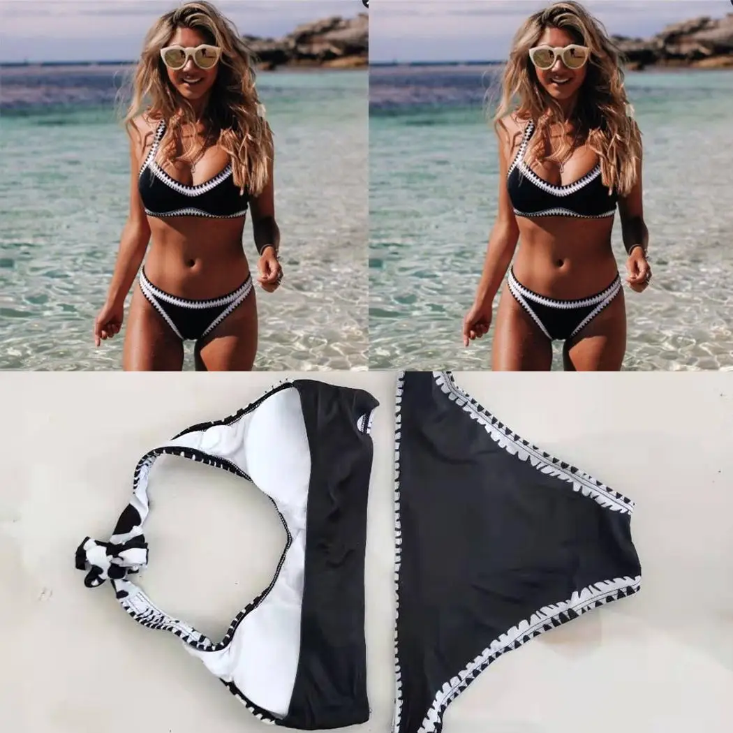 Женский Повседневный раздельный купальник лоскутный контрастный цвет пляжное