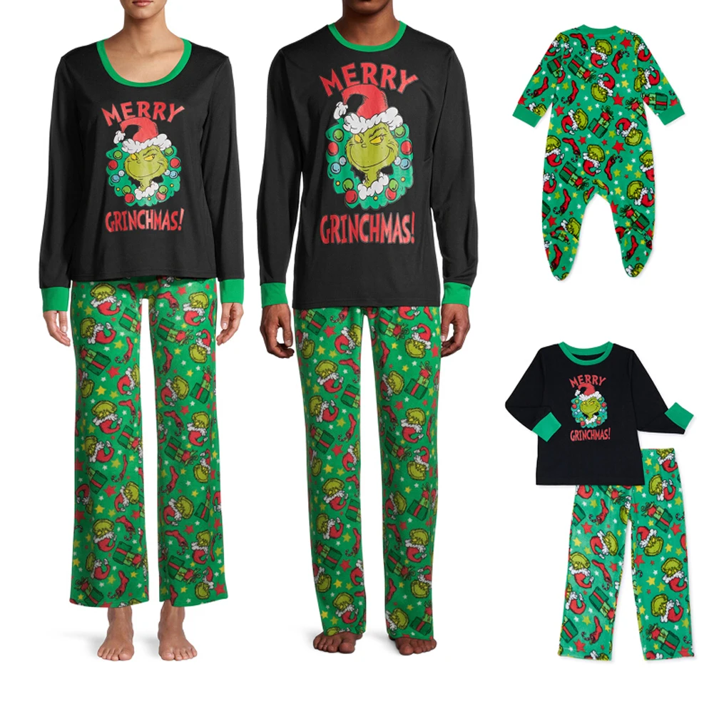 Фото Семейный комплект рождественской пижамы сочетающиеся с рисунком тематики