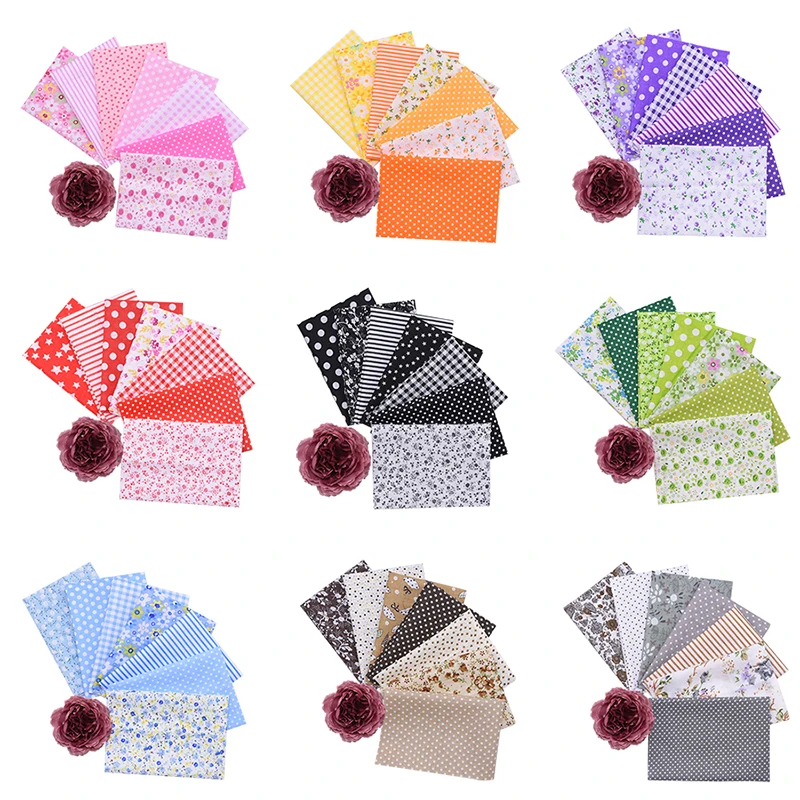 7 шт. хлопковая ткань с цветочным принтом 25 х25 см|Ткань| |