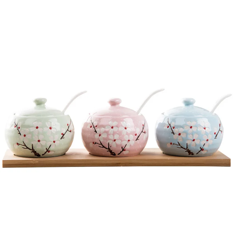 Трехсекционная керамическая приправа набор приправ для коробка соль горшок