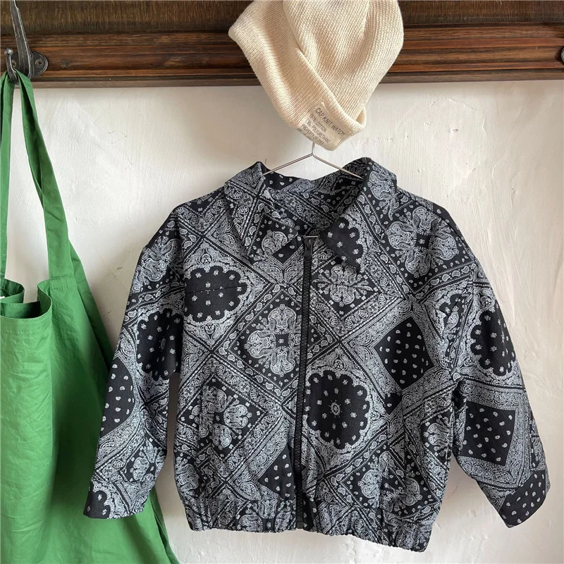 Осенняя куртка на молнии с цветочным рисунком в Корейском стиле для мальчиков