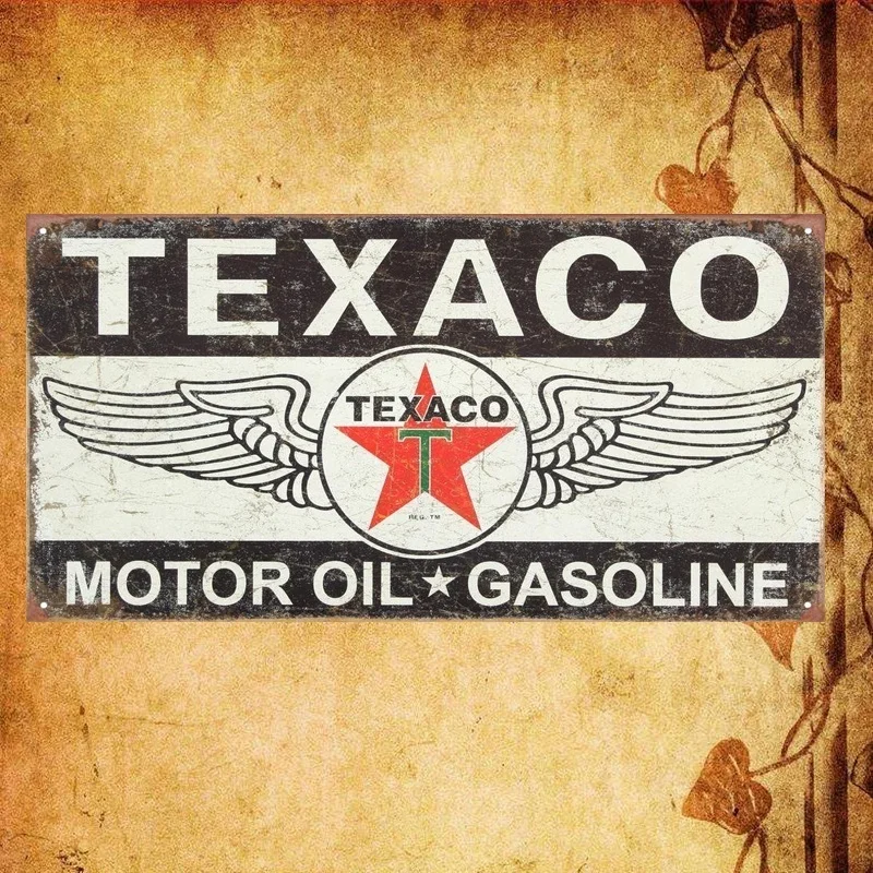 

Classic Texaco Winged Logo Painting Vintage Tin Signs Framed Wall Art Home Decor Pub