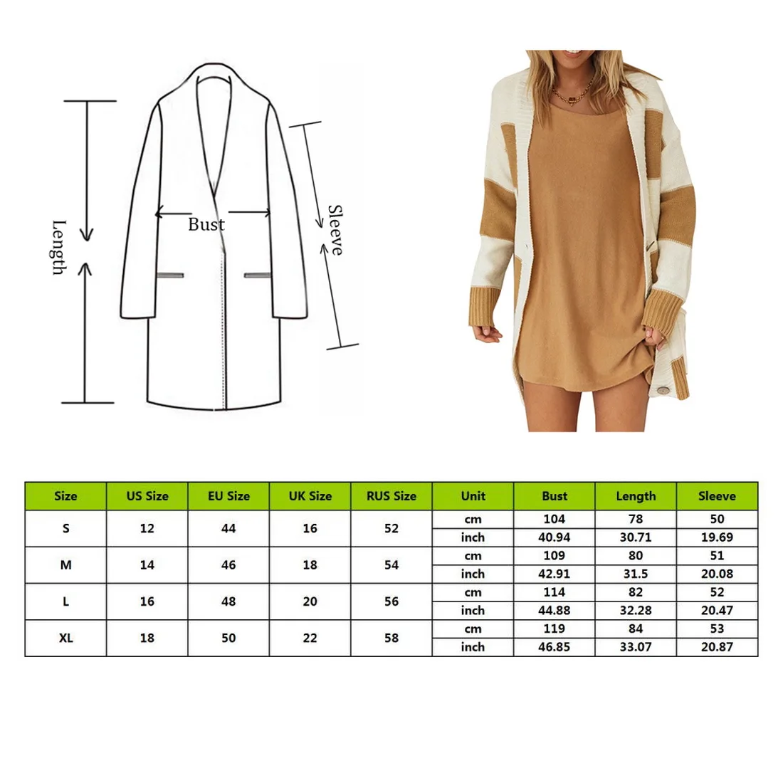 

Autumn 2020 New Sweater Women's Long Sleeve Loose Stripe Color Block Knitted Cardigan Women's Knitting with Pocket Sweater